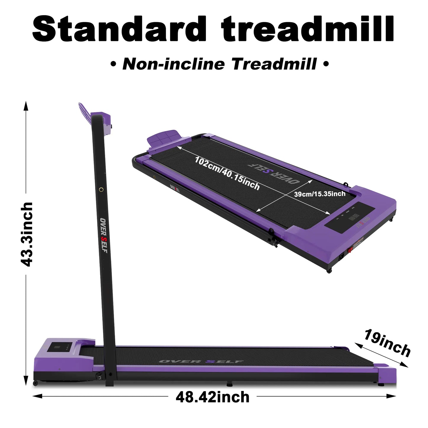 OVER SELF Folding Treadmill with Handrail, Walking Mat Treadmill Portable Treadmill for Easy Moving, Quiet Design for Home and Office Walking Pad Treadmill with LED Display for Walking and Jogging