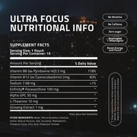 Ultra Focus Pouches - Nootropics with 6 Clean Ingredients for Sharp Focus Smooth Energy Enhanced Cognition Nicotine-Free Caffeine-Free No Jitters Crash or Dependency