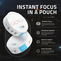 Ultra Focus Pouches - Nootropics with 6 Clean Ingredients for Sharp Focus Smooth Energy Enhanced Cognition Nicotine-Free Caffeine-Free No Jitters Crash or Dependency