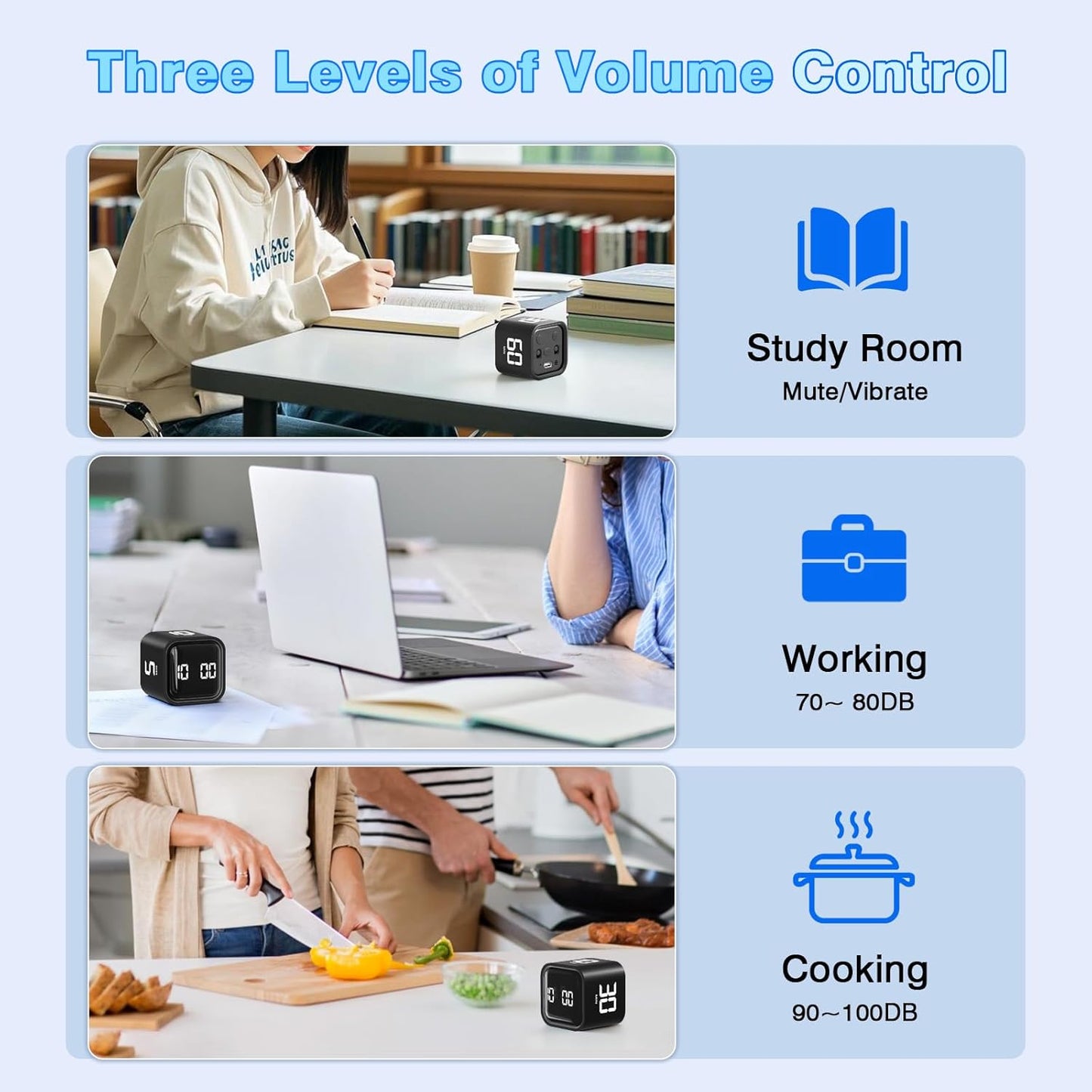 Adjustable Silent Cube Pomodoro Timer - Boost Productivity with Custom Countdown for Study, Work, and Kitchen Tasks