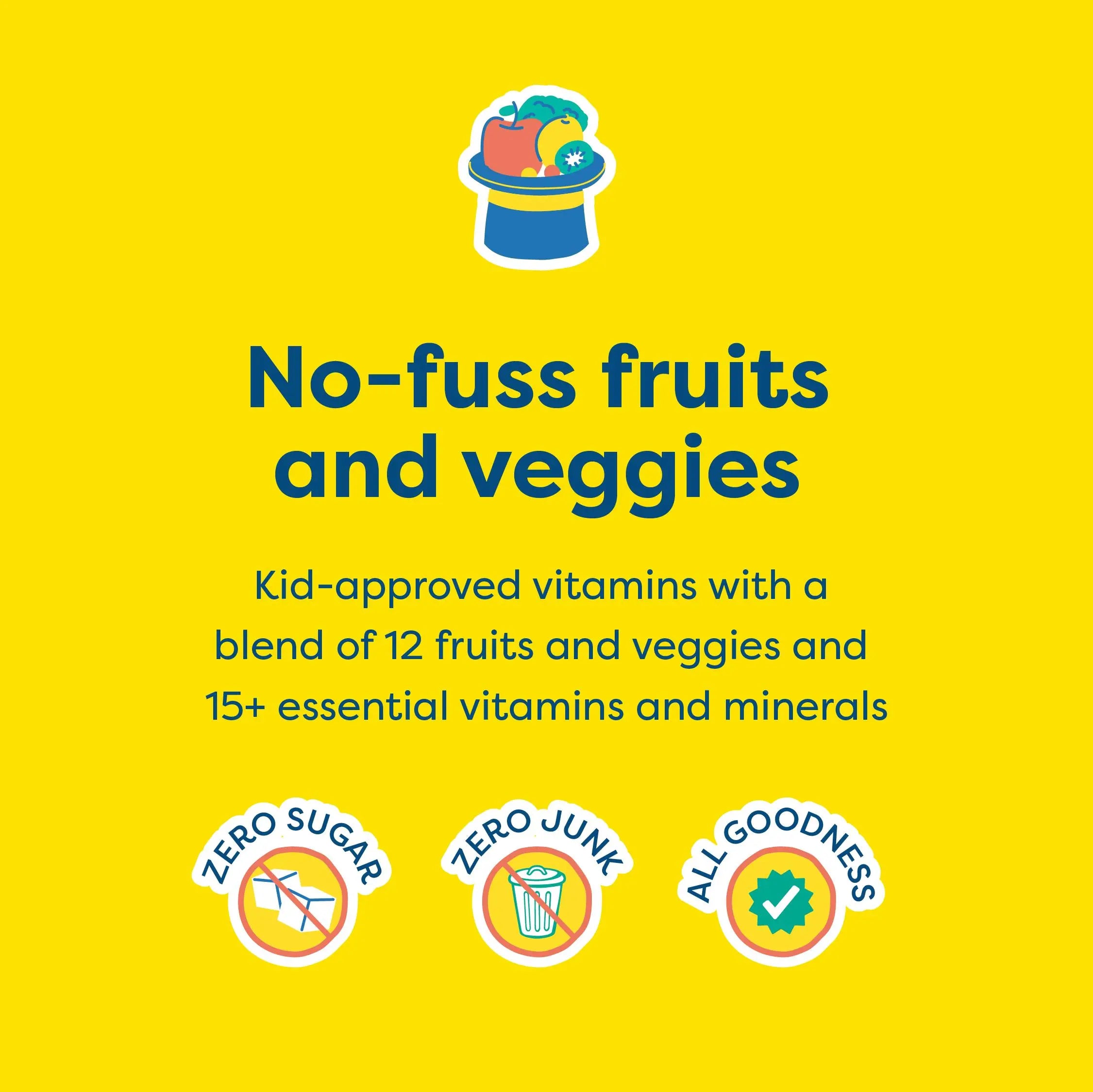 Hiya Kids Daily Multivitamin Refill - 15+ Essential Nutrients from Organic Fruits & Veggies for Daily Use, Healthy Supplements