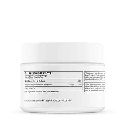 Thorne Magnesium Bisglycinate - NSF Certified for Sport - 6.5 Oz - 60 Servings Supplement Healthcare