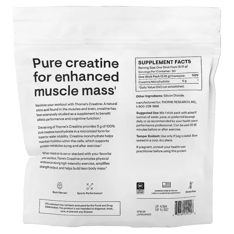 Thorne Creatine - Micronized Creatine Monohydrate Powder for Energy, Cognitive Health & Post-Workout Muscle Recovery Promotes & Muscle Lmproves for Women & Men, NSF Certified for Sport - Exercise and Fitness Nutrition Protein