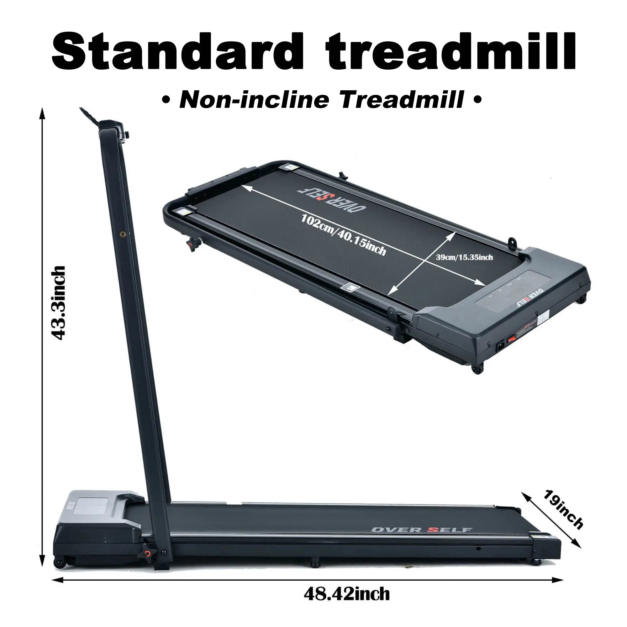 OVER SELF Folding Treadmill with Handrail, Walking Mat Treadmill Portable Treadmill for Easy Moving, Quiet Design for Home and Office Walking Pad Treadmill with LED Display for Walking and Jogging