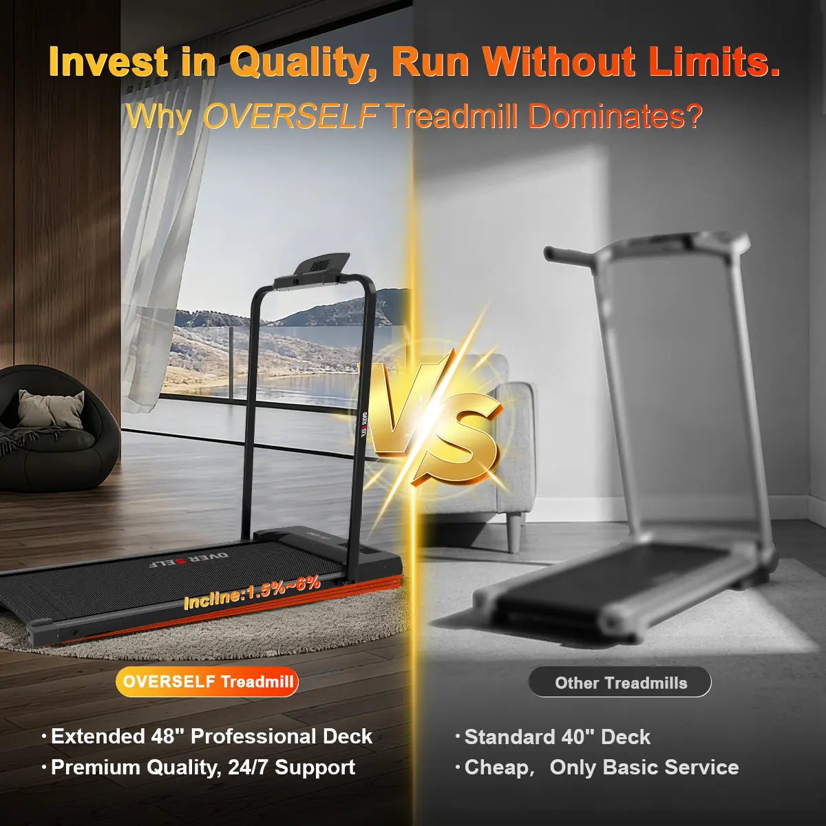 OVER SELF Folding Treadmill with Handrail, Walking Mat Treadmill Portable Treadmill for Easy Moving, Quiet Design for Home and Office Walking Pad Treadmill with LED Display for Walking and Jogging