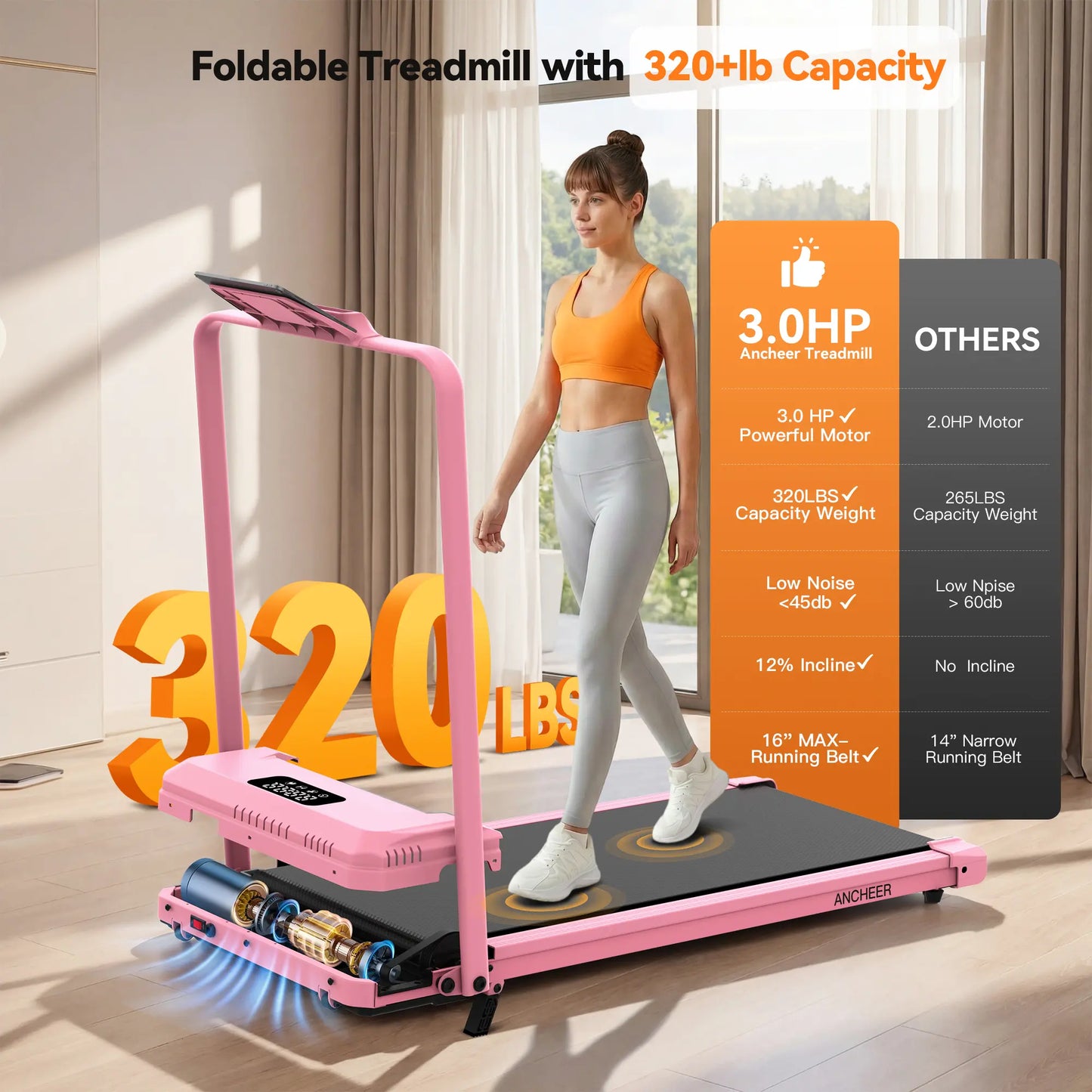 Foldable under Desk Treadmill 3.5HP | Compact Home Gym Equipment Walking Pad | 320Lbs Capacity Office Treadmill with Shock Absorption | Perfect for Home Office Workout