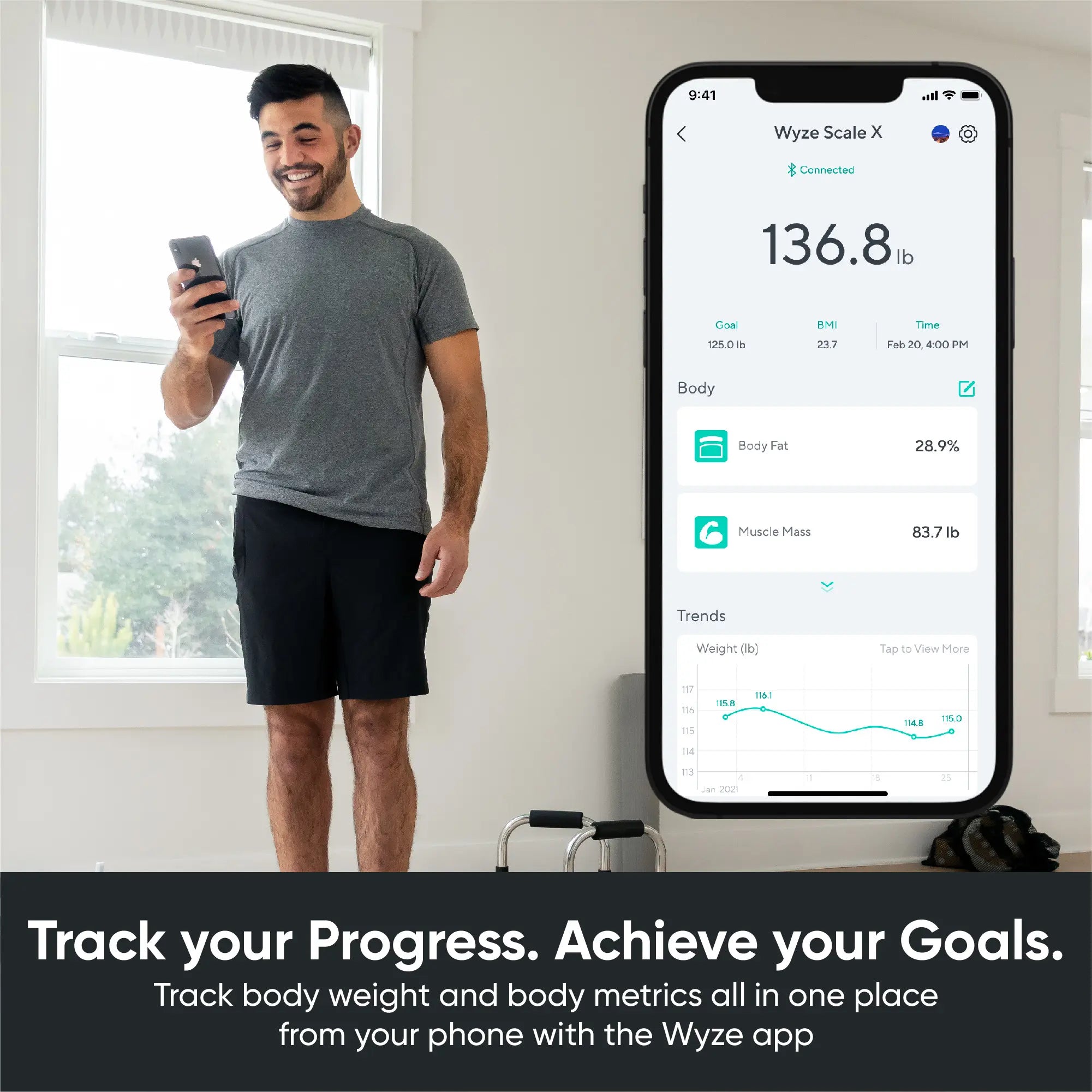 Wyze Scale X — Bluetooth Smart Weight Scale W/ ITO Glass for Body Composition Measurements (Weight Loss, BMI, Fat, Water, Muscle Mass Etc.)