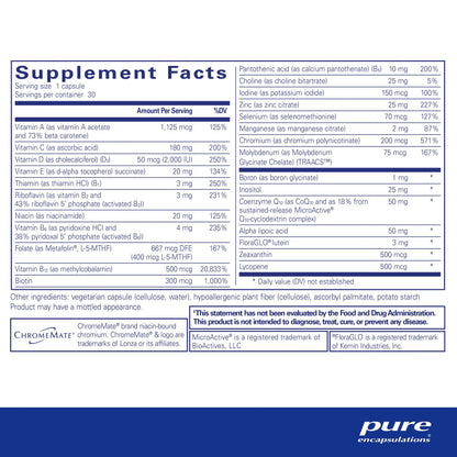 Pure Encapsulations O.N.E. Multivitamin – 30 Capsules | Once-Daily Formula with Metafolin, Coq10 & Lutein Vision & Cellular Support