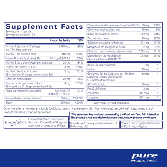 Pure Encapsulations O.N.E. Multivitamin – 30 Capsules | Once-Daily Formula with Metafolin, Coq10 & Lutein Vision & Cellular Support