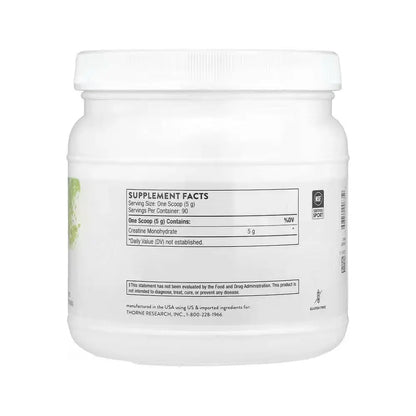 Thorne Creatine Monohydrate Amino Acid Powder 16 Oz Supports Muscles Cellular Energy for Improved Strength Endurance Fitness Supplement US Certified - Organic Protein Powder