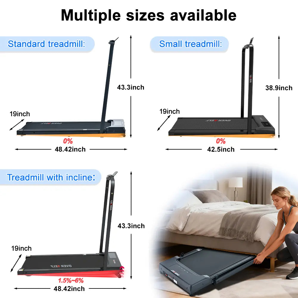 OVER SELF Folding Treadmill with Handrail, Walking Mat Treadmill Portable Treadmill for Easy Moving, Quiet Design for Home and Office Walking Pad Treadmill with LED Display for Walking and Jogging