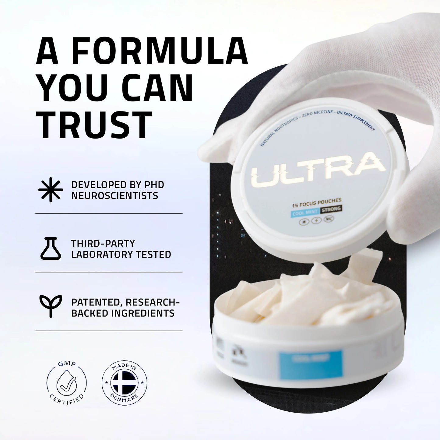 Ultra Focus Pouches - Nootropics with 6 Clean Ingredients for Sharp Focus Smooth Energy Enhanced Cognition Nicotine-Free Caffeine-Free No Jitters Crash or Dependency