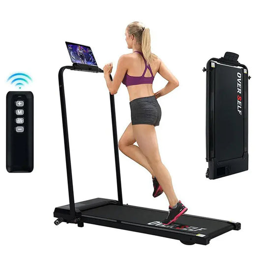 OVER SELF Folding Treadmill with Handrail, Walking Mat Treadmill Portable Treadmill for Easy Moving, Quiet Design for Home and Office Walking Pad Treadmill with LED Display for Walking and Jogging