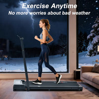 OVER SELF Folding Treadmill with Handrail, Walking Mat Treadmill Portable Treadmill for Easy Moving, Quiet Design for Home and Office Walking Pad Treadmill with LED Display for Walking and Jogging