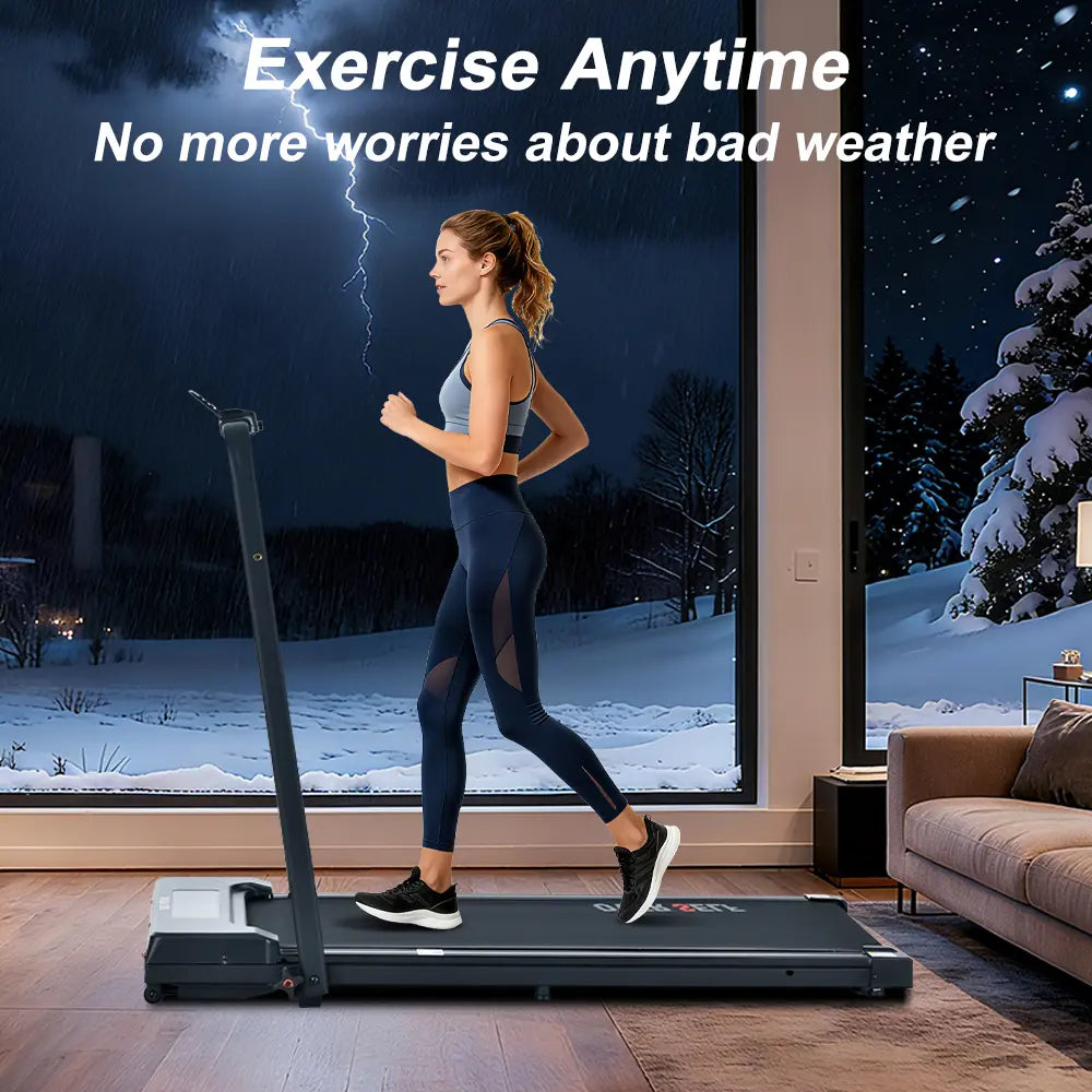 OVER SELF Folding Treadmill with Handrail, Walking Mat Treadmill Portable Treadmill for Easy Moving, Quiet Design for Home and Office Walking Pad Treadmill with LED Display for Walking and Jogging