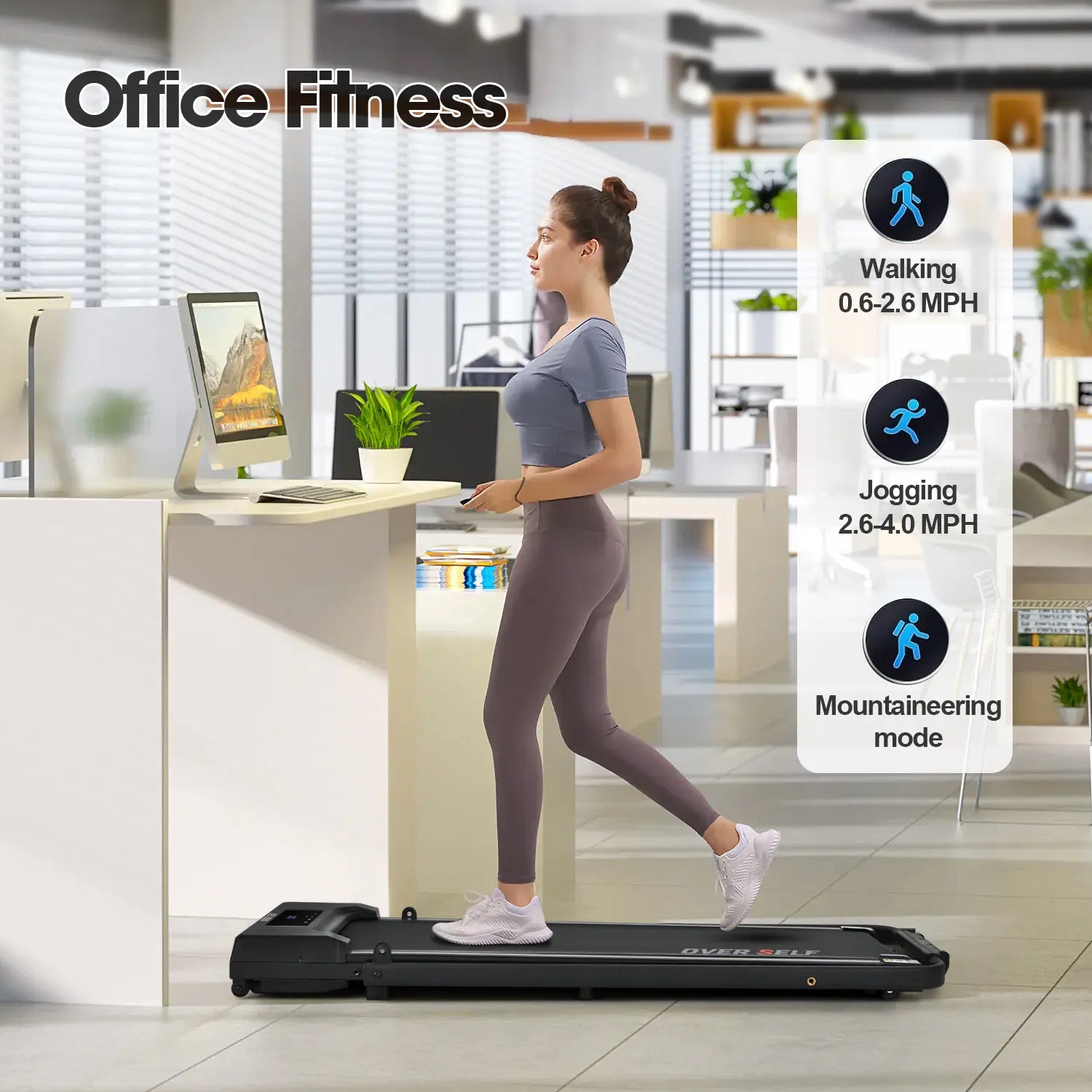OVER SELF Folding Treadmill with Handrail, Walking Mat Treadmill Portable Treadmill for Easy Moving, Quiet Design for Home and Office Walking Pad Treadmill with LED Display for Walking and Jogging